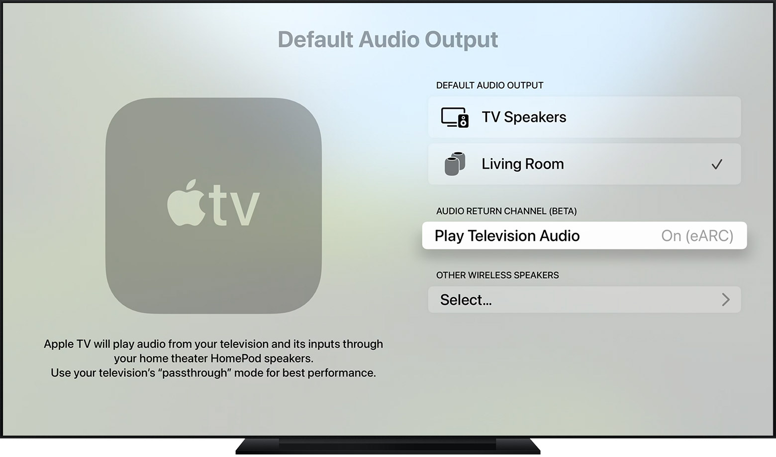Comprueba la salida de audio de tu Apple TV.
