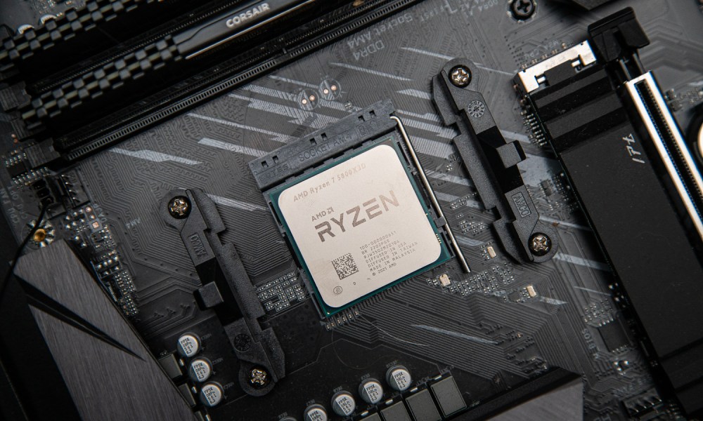 AMD Ryzen 7 5800X3D socketed in a motherboard.