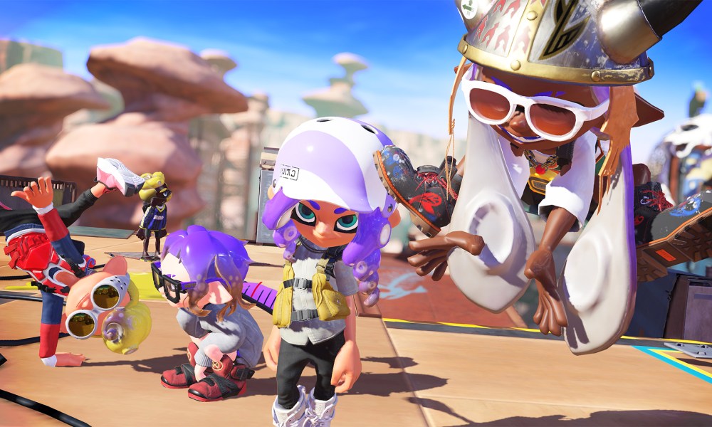 Four Splatoon 3 inklings standing together.