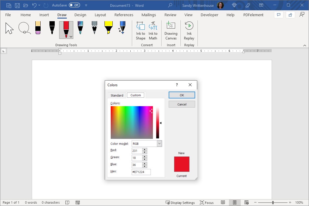 Colores personalizados para las herramientas de dibujo.