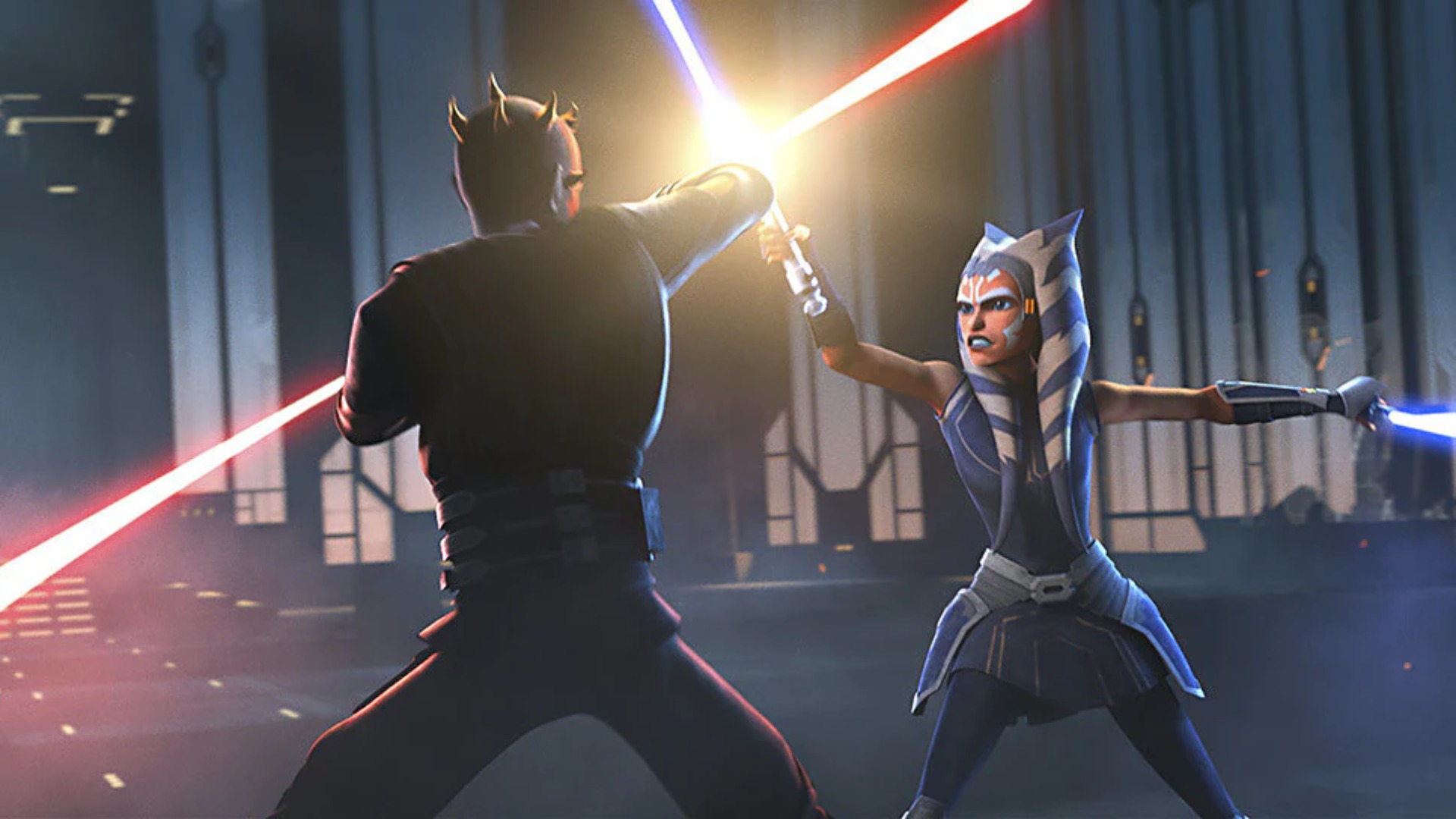 Maul enfrentándose a Ahsoka en Mandalore en The Phantom Apprentice.