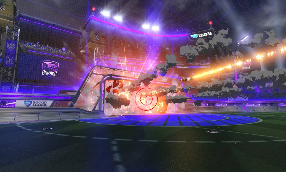 A goal explosion in Rocket League.