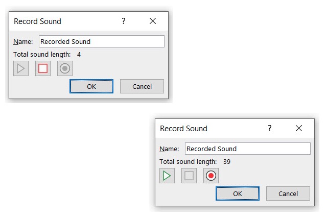 Stop and Play buttons for recorded audio.