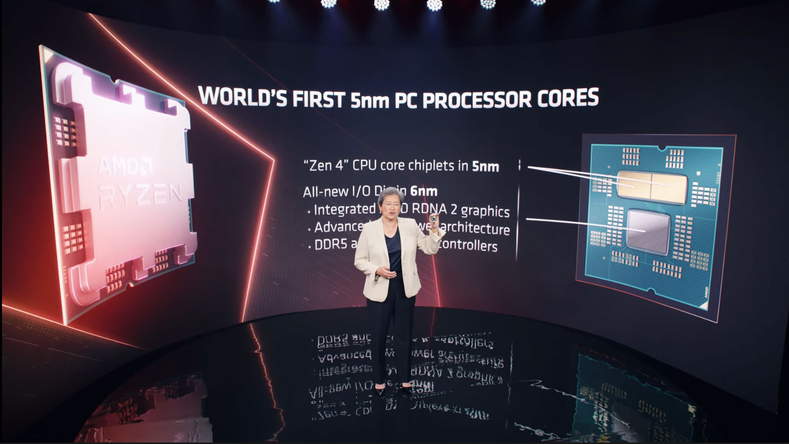 Lisa Su at Computex 2022 showing Zen 4 architecture.