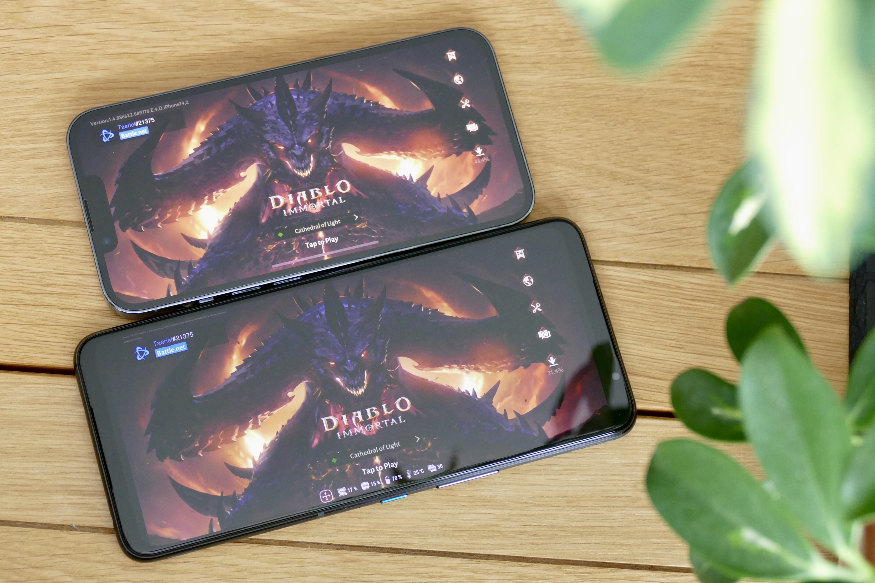 Diablo Immortal on the iPhone 13 Pro and the Asus ROG Phone 5.