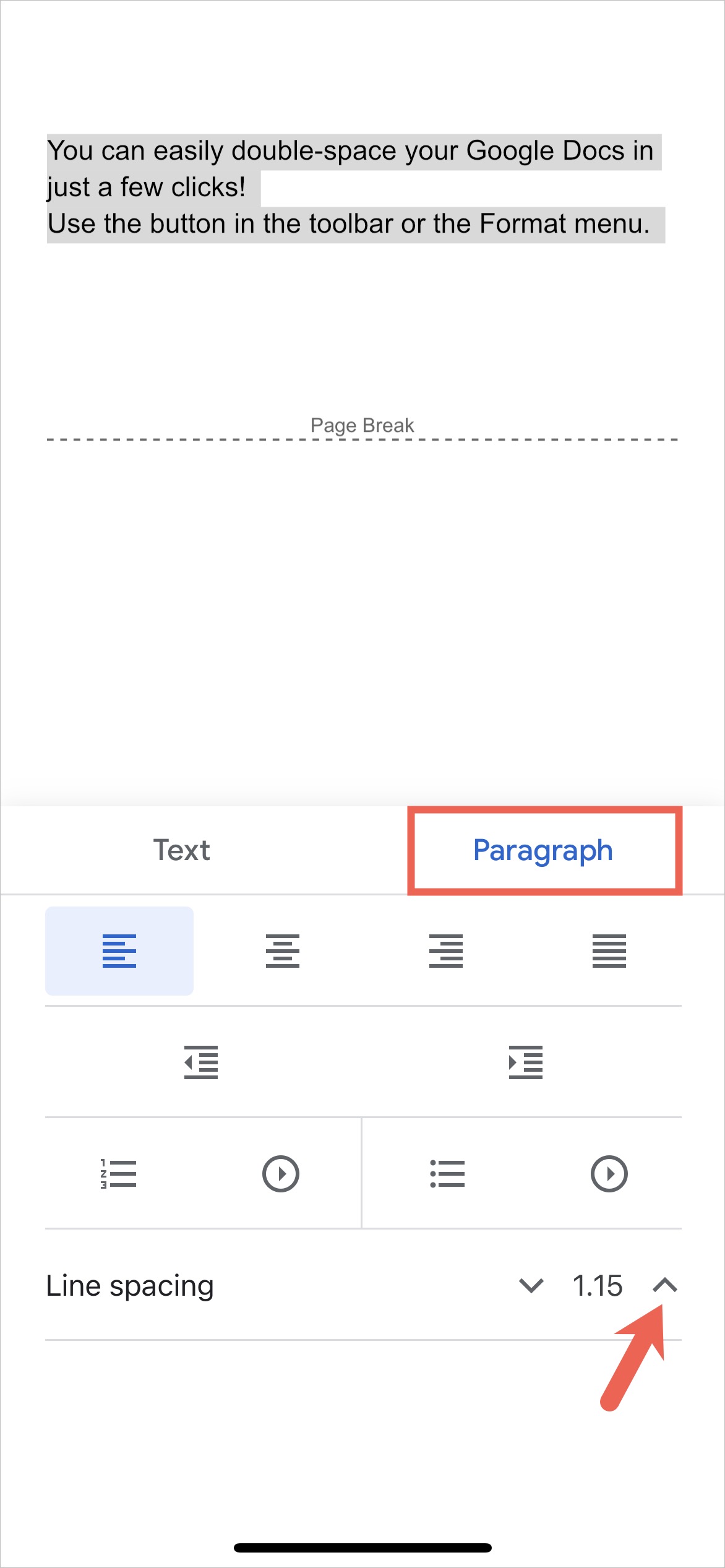 Как увеличить пробел в Google Docs