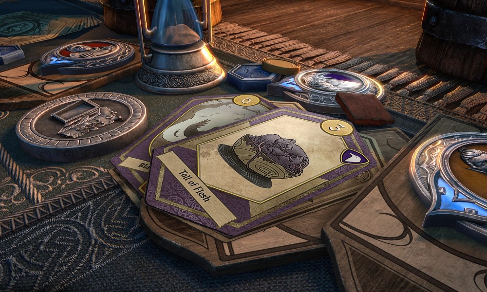 Tales of Tribute cards on a table.