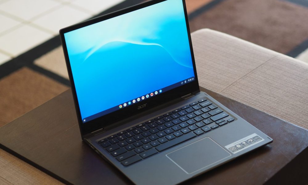 Acer Chromebook Spin 513 top down view showing display and keyboard deck.