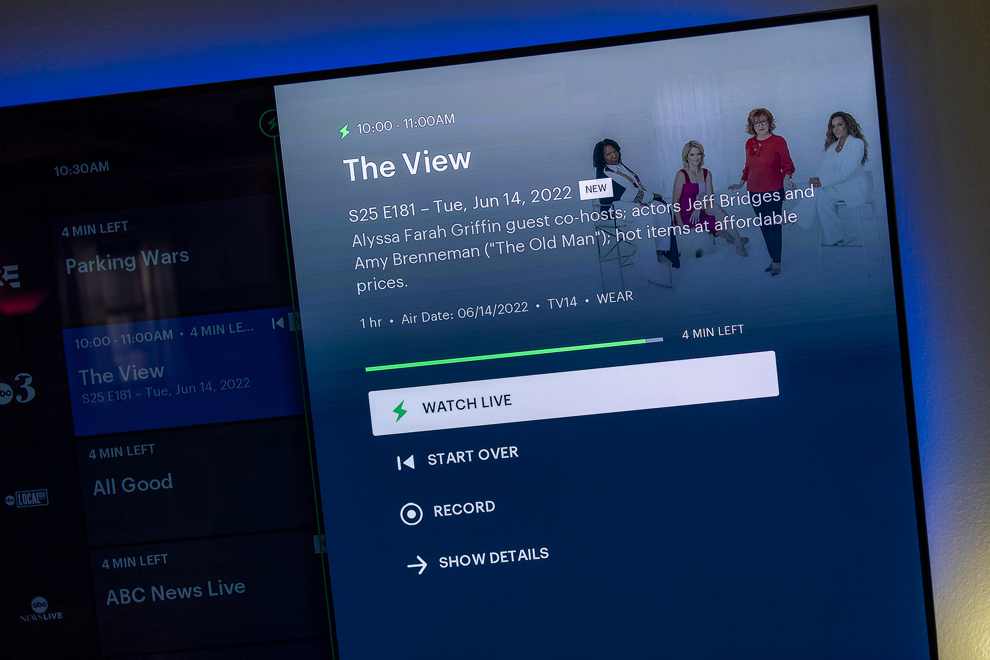 Afficher des informations sur Hulu avec Live TV.