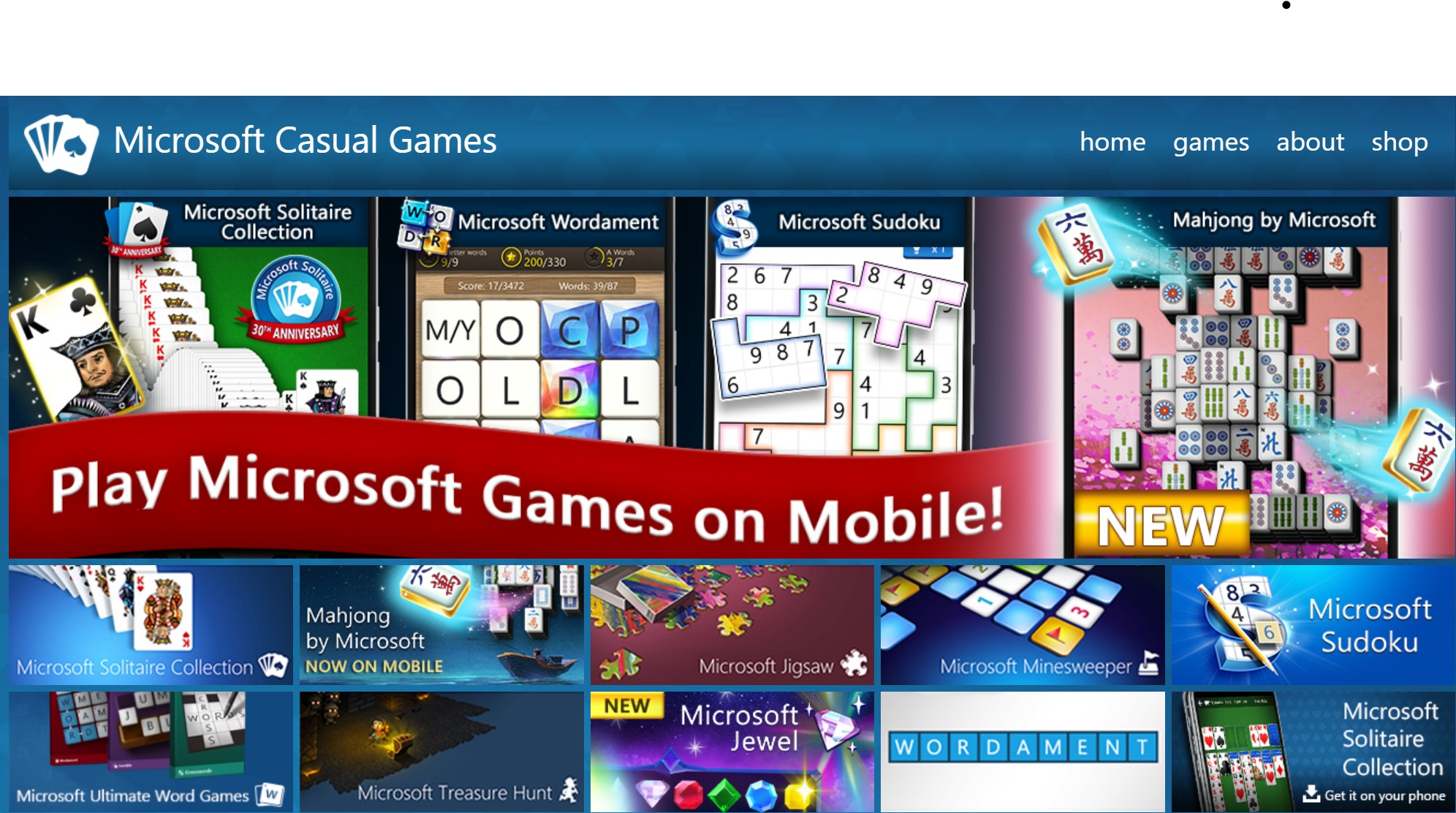 several microsoft casual games on a list.