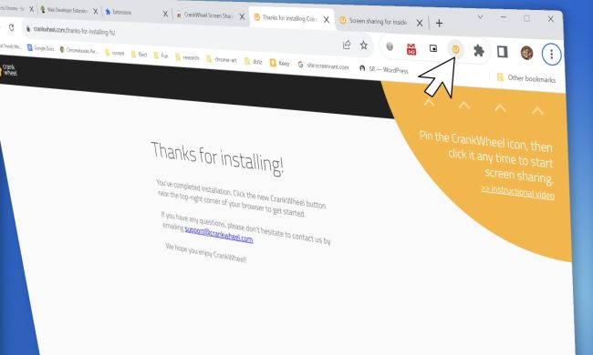 A mouse pointer hovering over the CrankWheel Chrome Eextension.