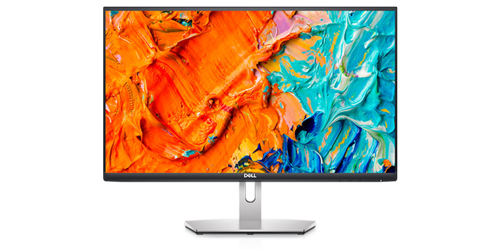 Dell 24 Monitor on a white background displaying an orange and blue scene.