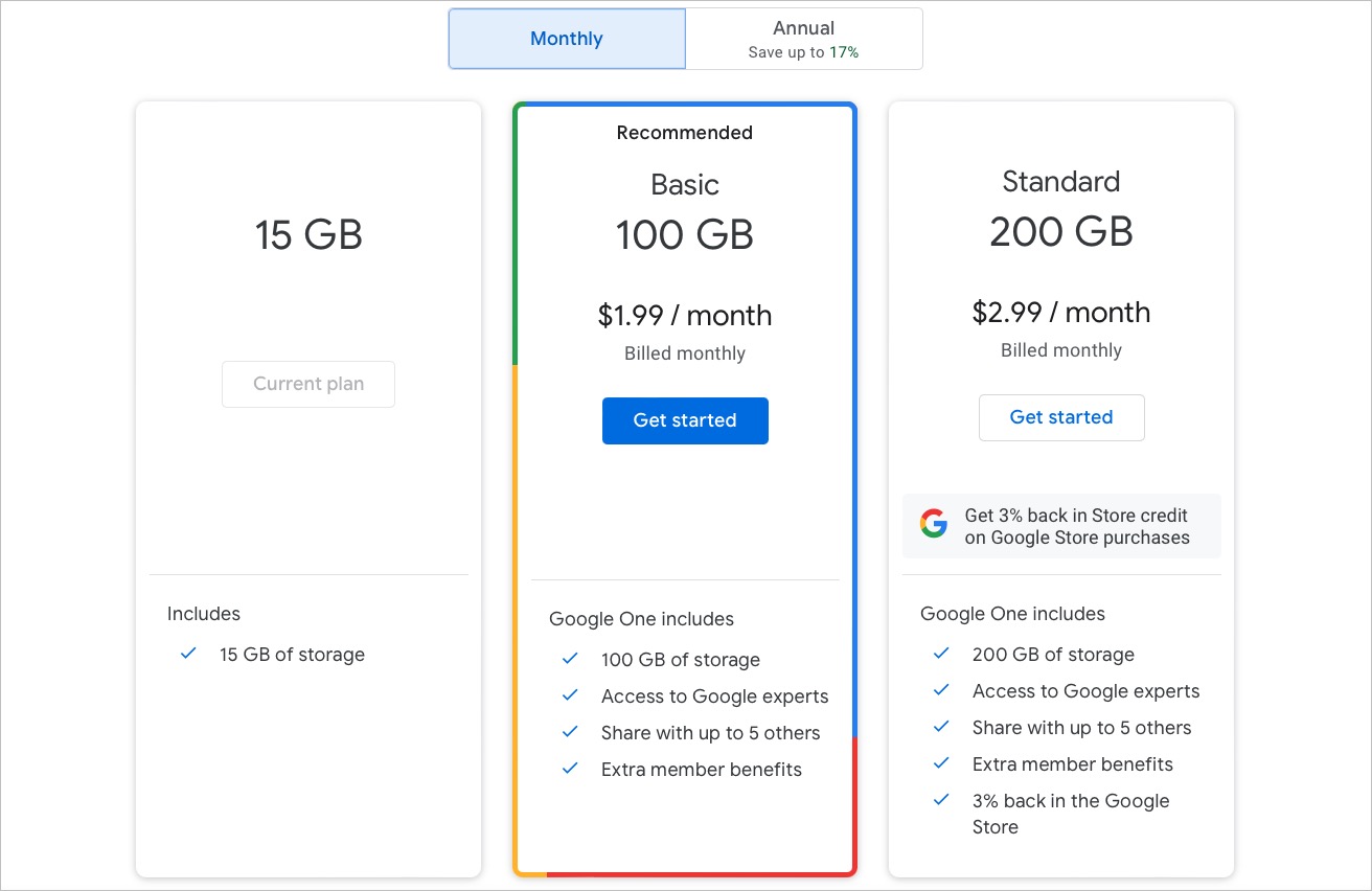 Planes de Google One.