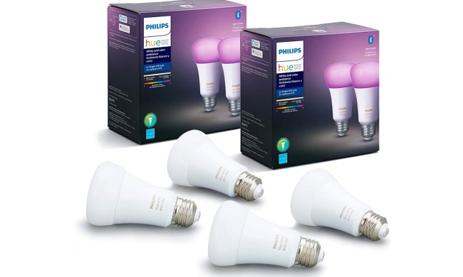 Front angle of Philips Hue smart light bulbs.