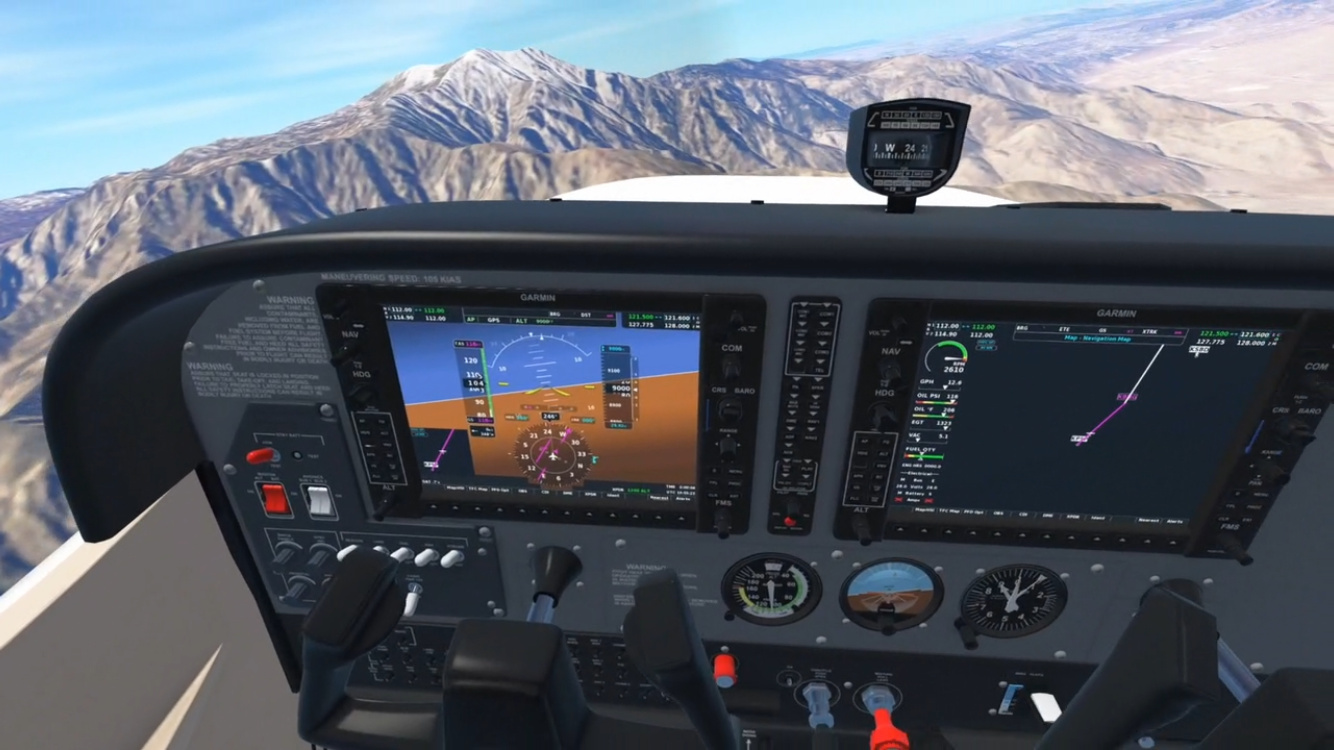 Flying a plane in Infinite Flight Simulator.