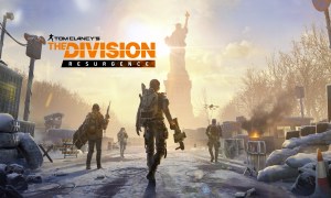 Characters walk towards the Statue of Liberty in The Division Resurgence key art.