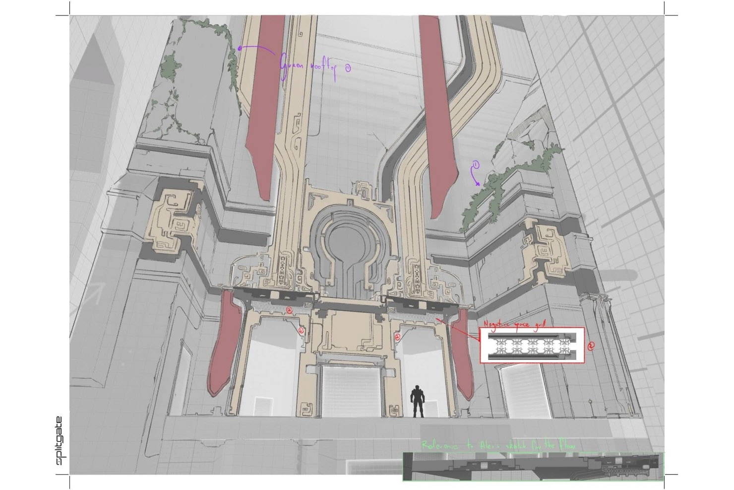 A sketch of Splitgate's Abyss map.