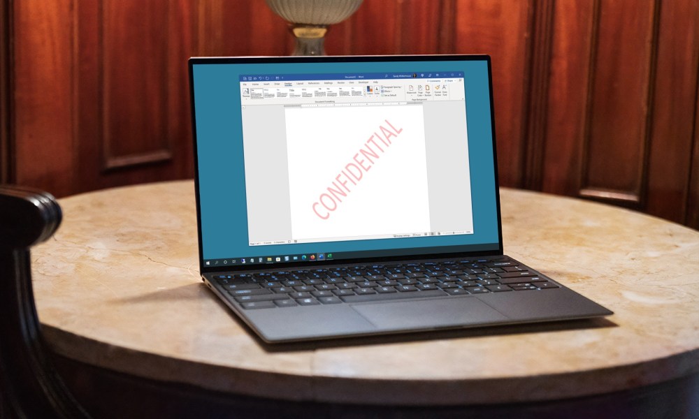 how to add a watermark in word confidential laptop table