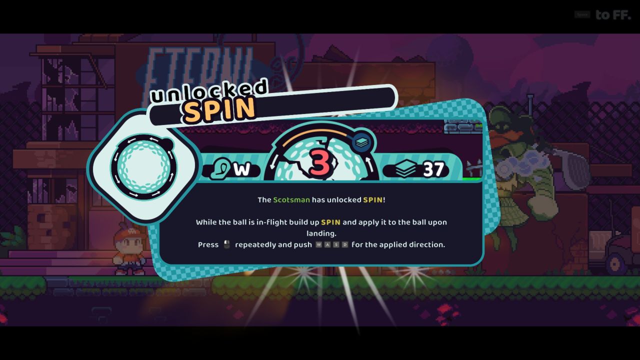 A tutorial menu explaining how Spin works in Cursed to Golf.