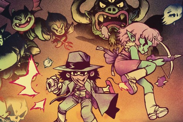 The Gunslinger and Vampiress fight off enemies in Demon Throttle key art.