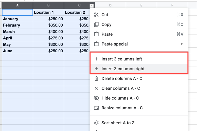 How to add columns in Google Sheets - Cybertechbiz.com