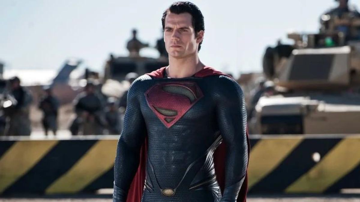 Superman standing in front of the US Army in Man of Steel.