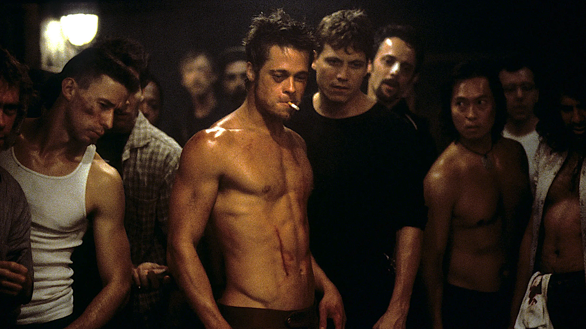 Brad Pitt shirtless in Fight Club.