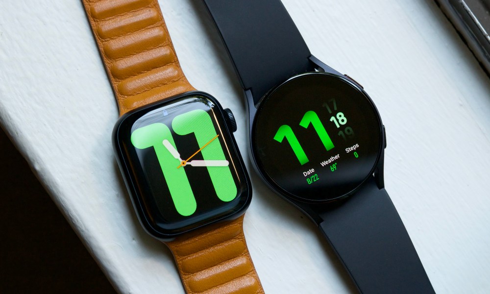 Apple Watch Series 7 next to the Samsung Galaxy Watch 5.