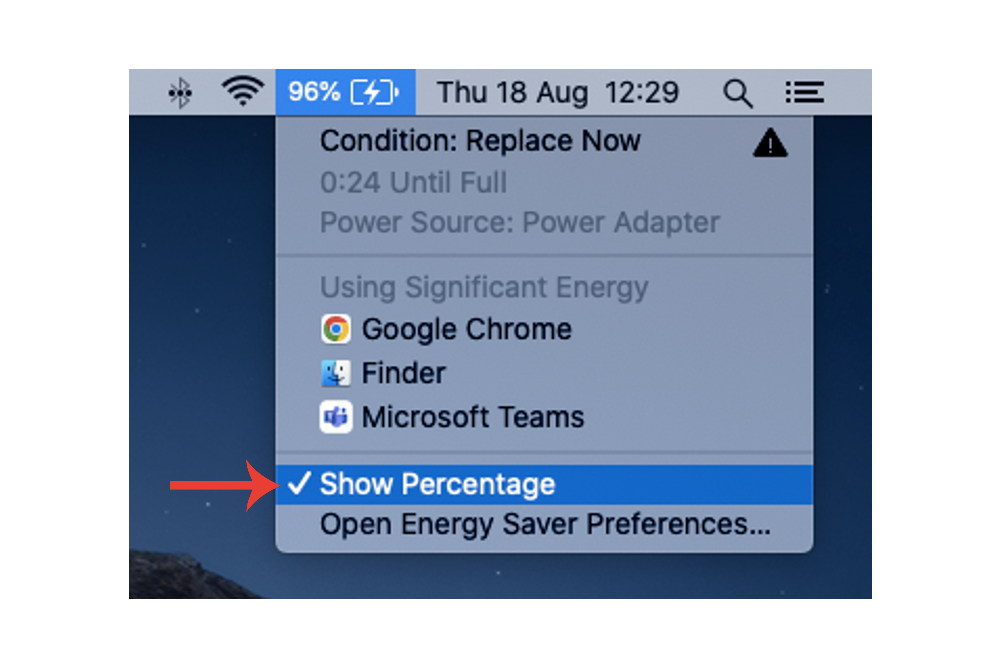 Как показать процент заряда батареи вашего Mac