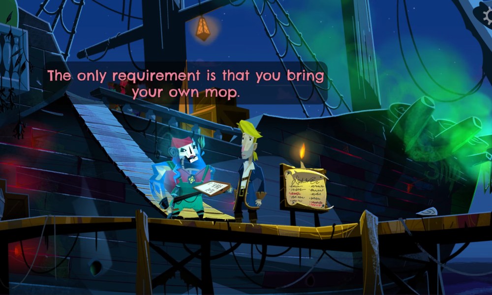 A skeleton pirate saying you need a mop.