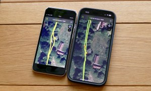 GPS map data from an Apple Watch Ultra and the Apple Watch Series 8 shown on an iPhone 14 Pro and iPhone SE 2022.