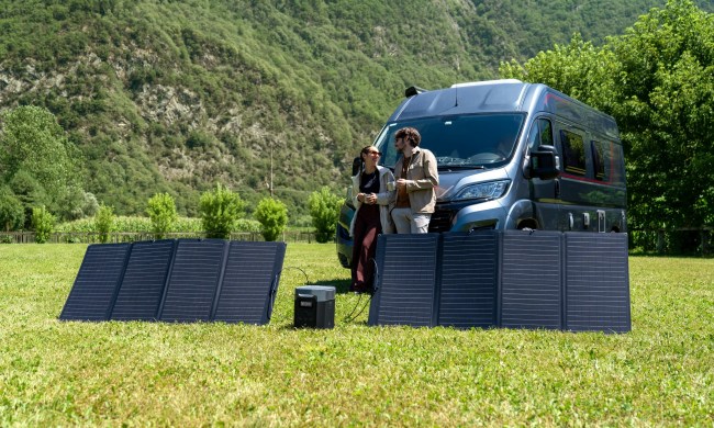 EcoFlow DELTA 2 charging via solar panels while on road trip.