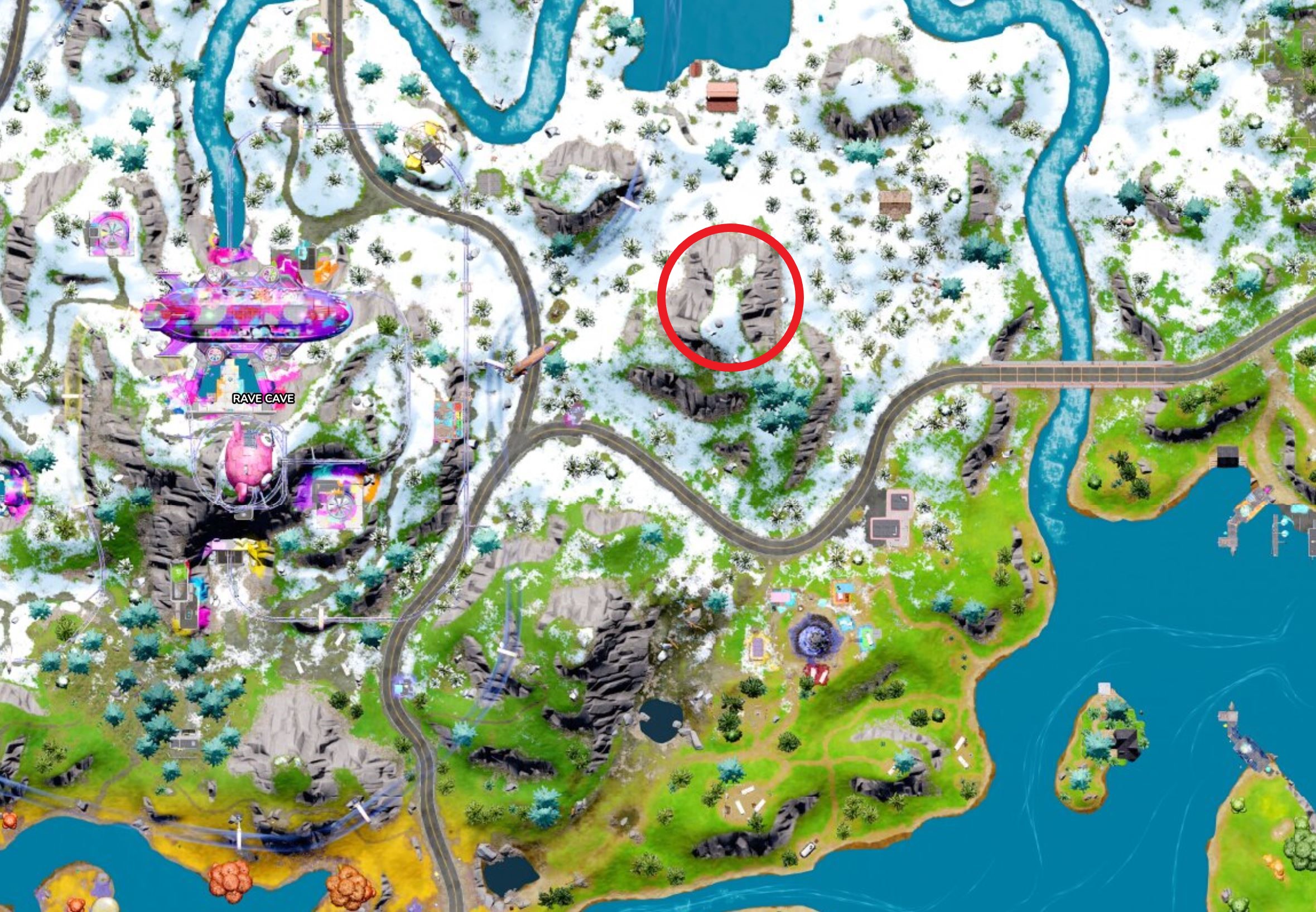 Map of mountain in Fortnite.