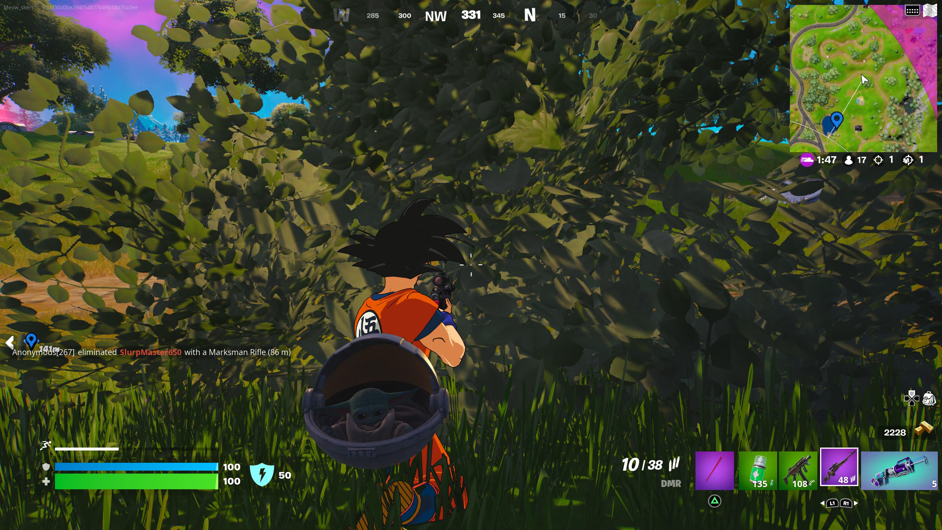 Hiding in the bushes in Fortnite.