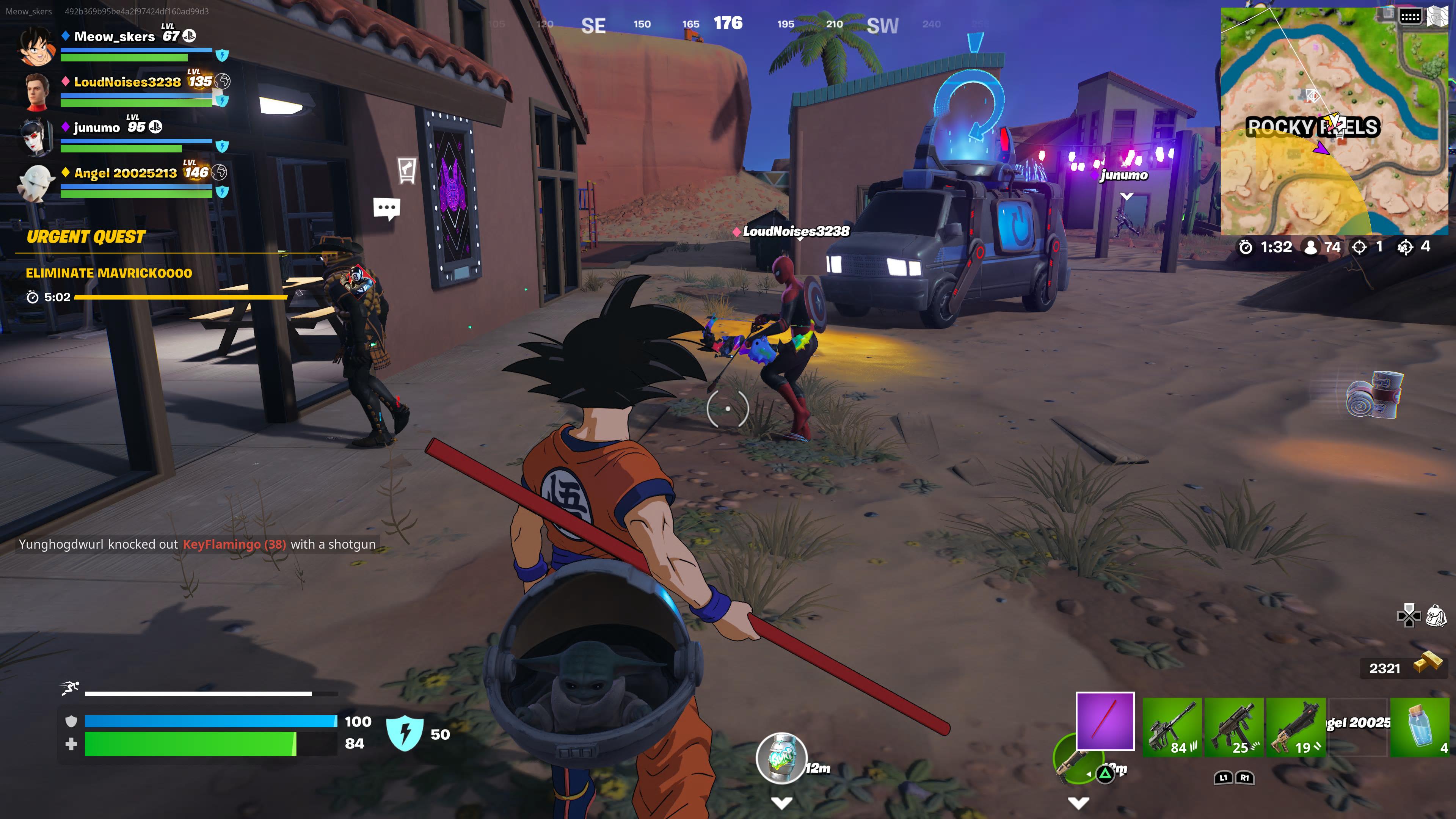 Goku standing with teammates in Fortnite.