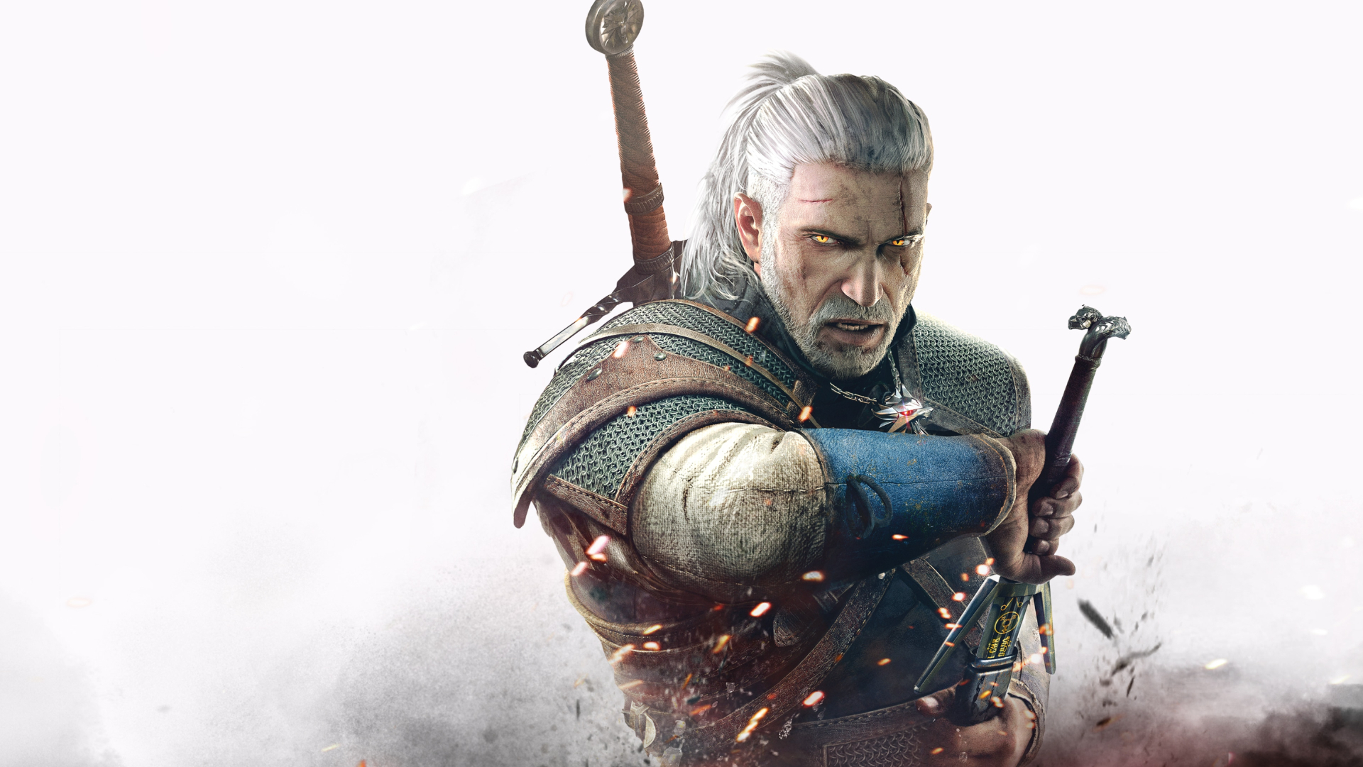 Geralt tirant son épée dans l'art promotionnel de The Witcher 3.