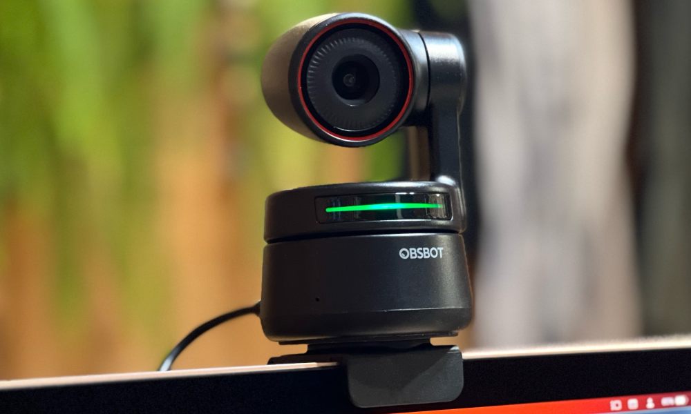 Here's a closeup of the Obsbot Tiny 4K resolution webcam.