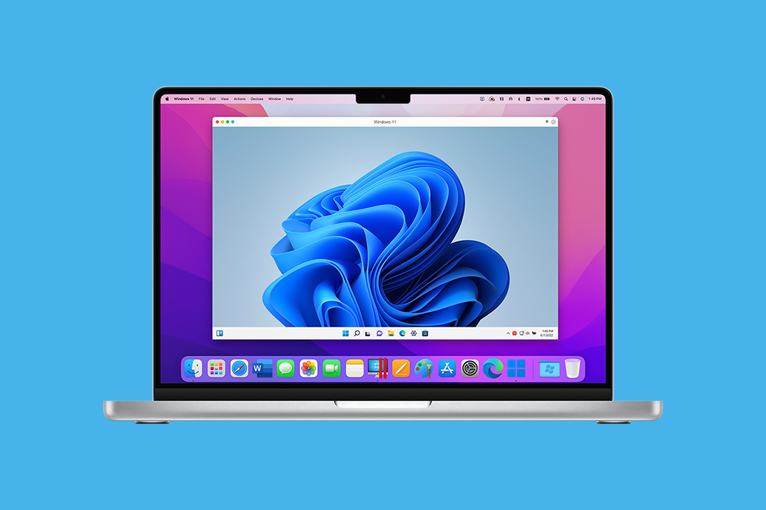 O aplicativo Parallels Desktop para Mac mostrando o Windows em execução em um MacBook Pro.