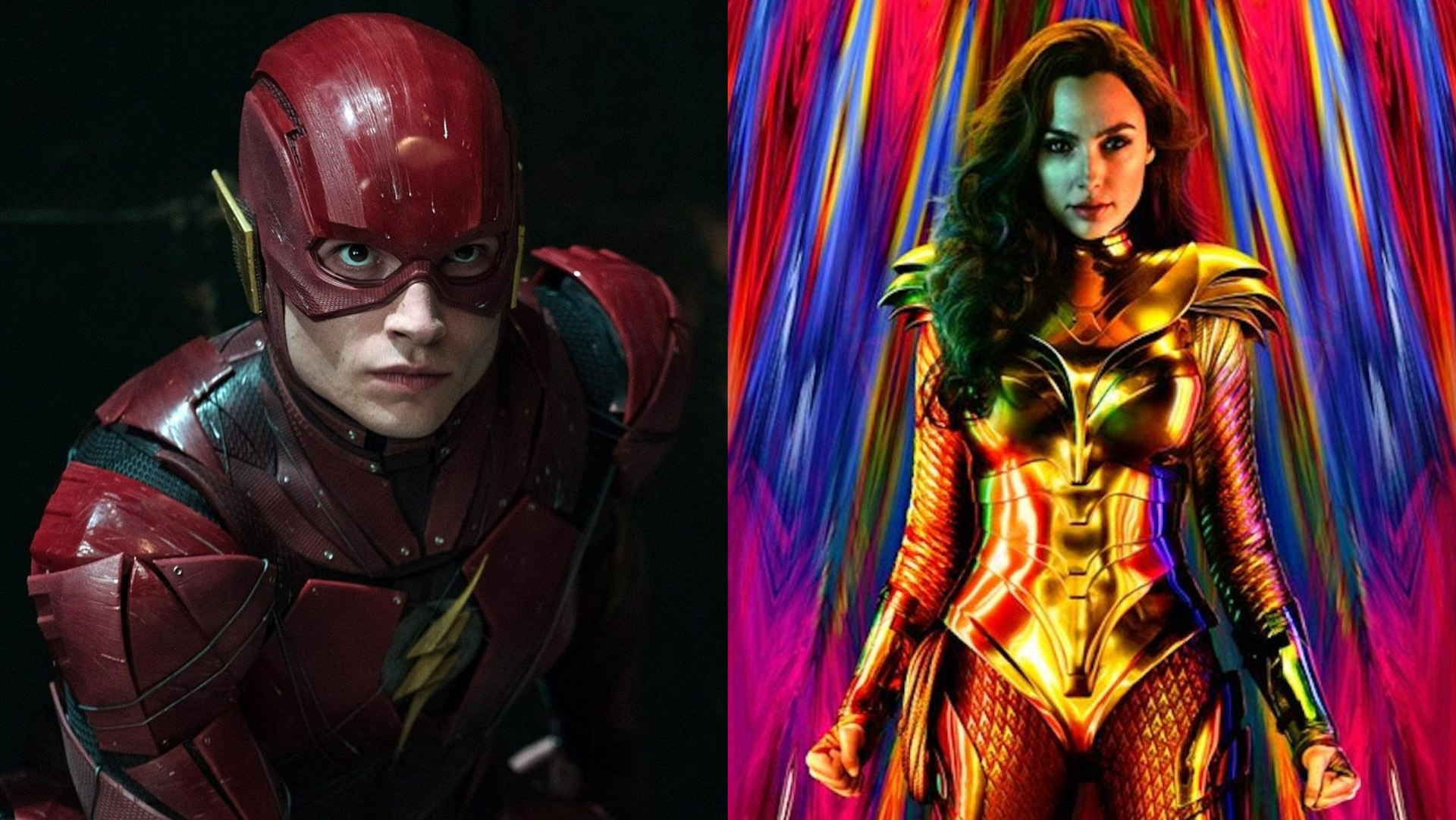 Split image of The Flash and Wonder Woman.