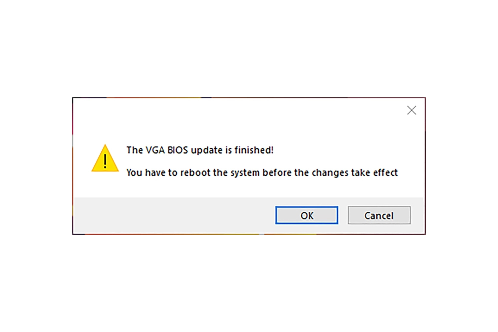 VGA BIOS Update Finished notification.