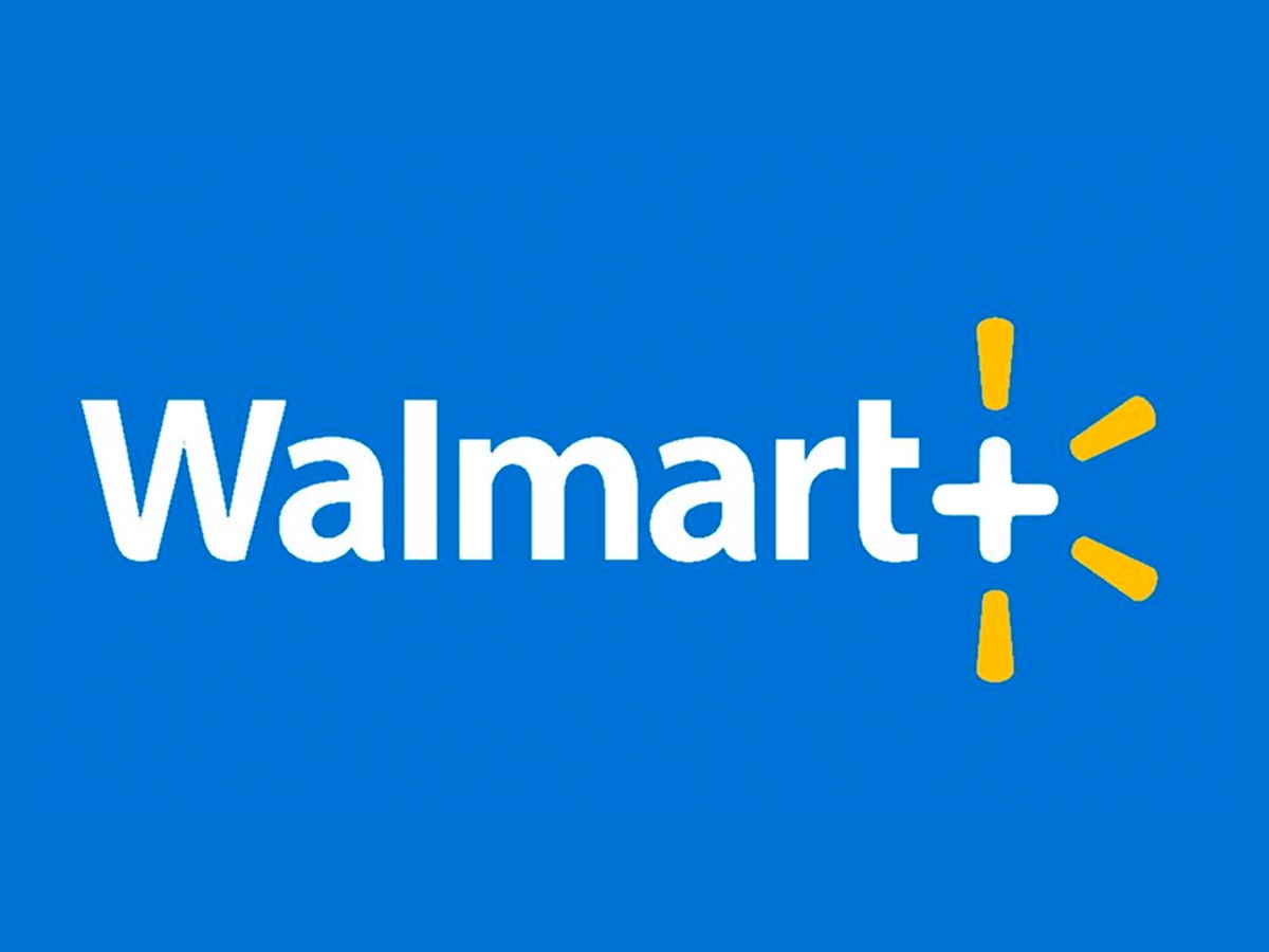 Das Walmart Plus-Logo auf blauem Hintergrund.