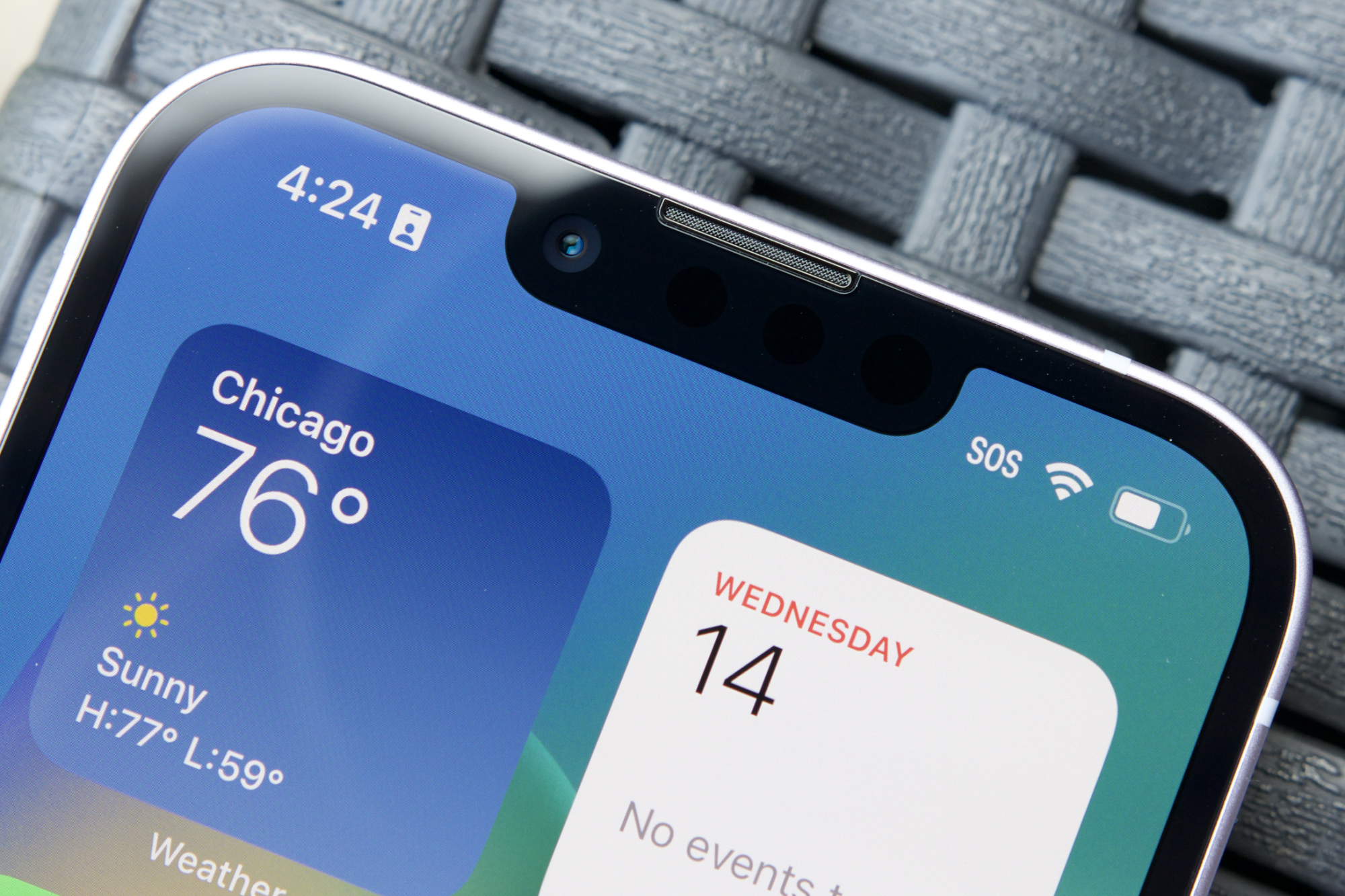 The notch and front-facing camera on the iPhone 14.