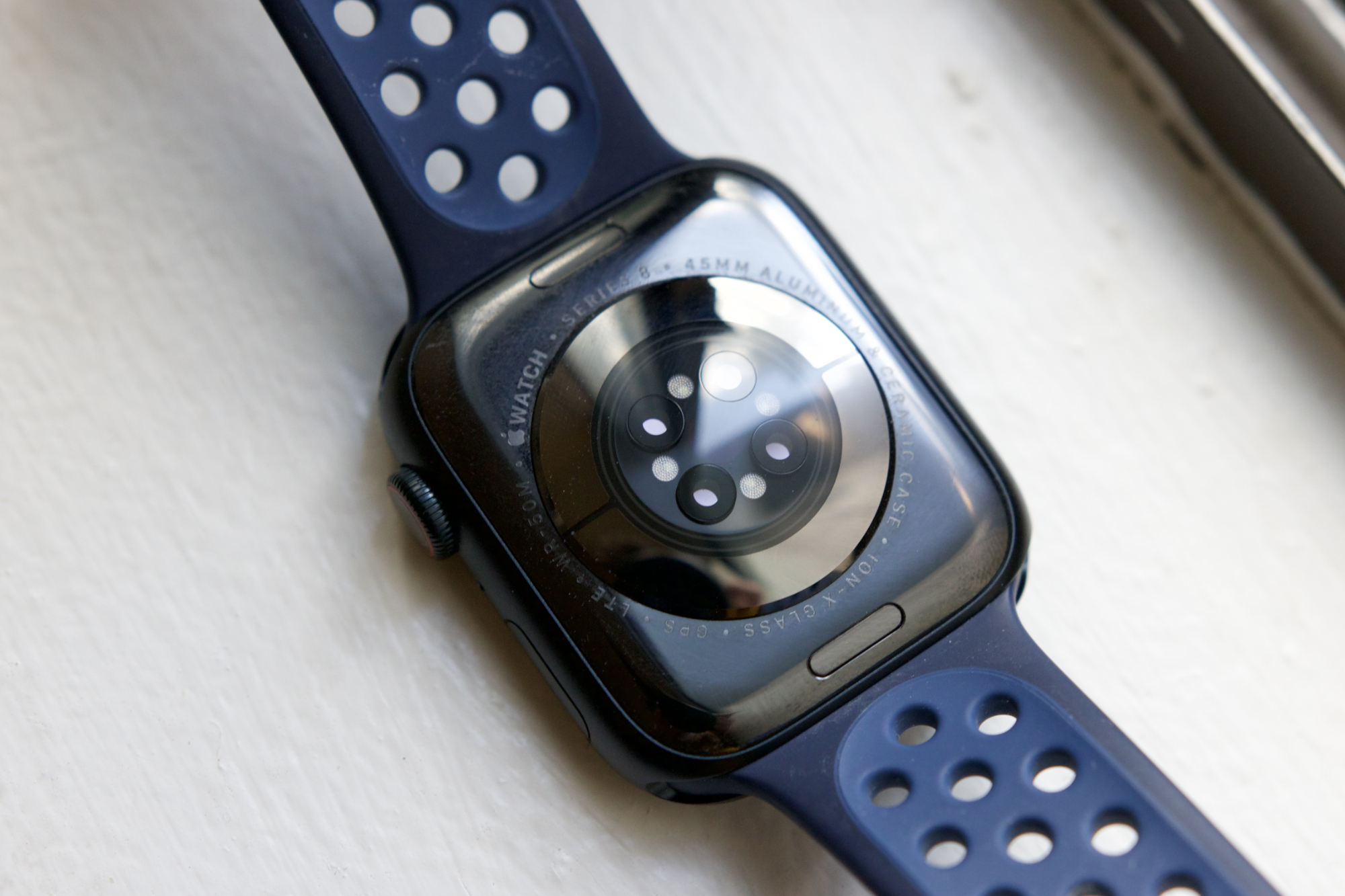 The back of an Apple Watch Series 8.