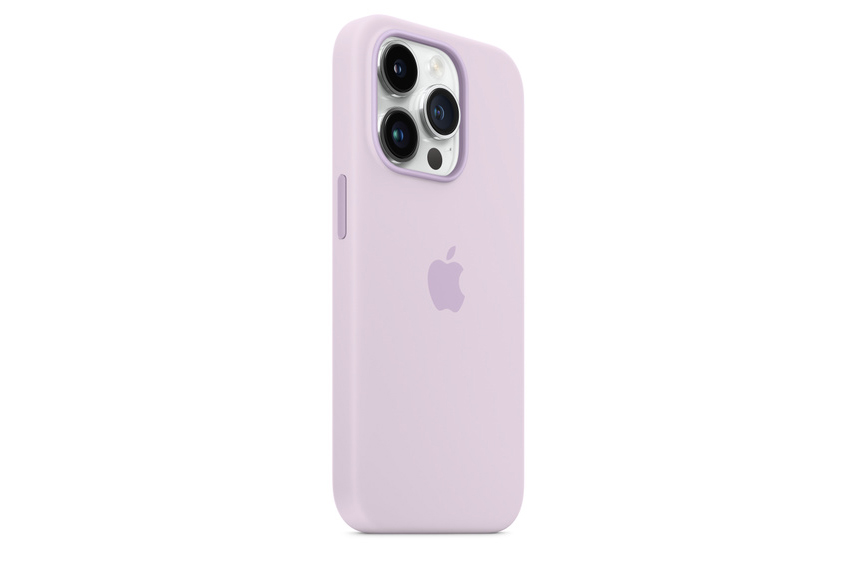 iPhone 14 Pro Silikonhülle mit der Farbe MagSafe Lilac.