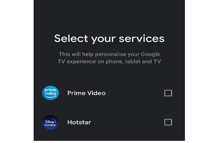 Selección de servicios en Google TV.