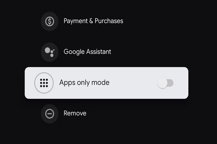 Modo de solo aplicaciones en Google TV.