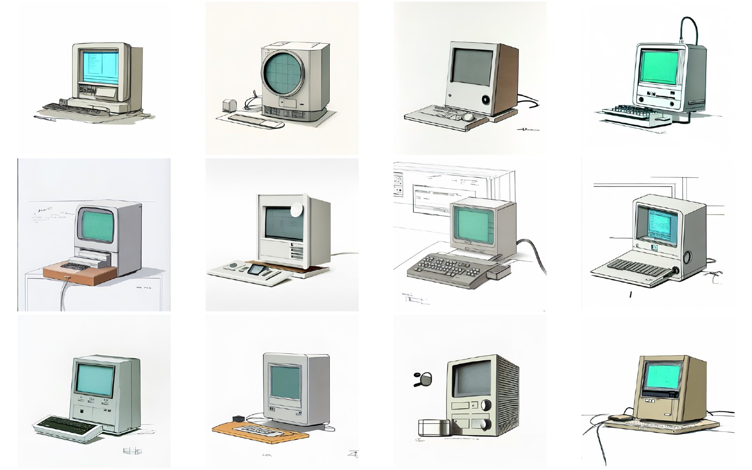 Серия старых компьютеров Mac, воссозданных Stable Diffusion.