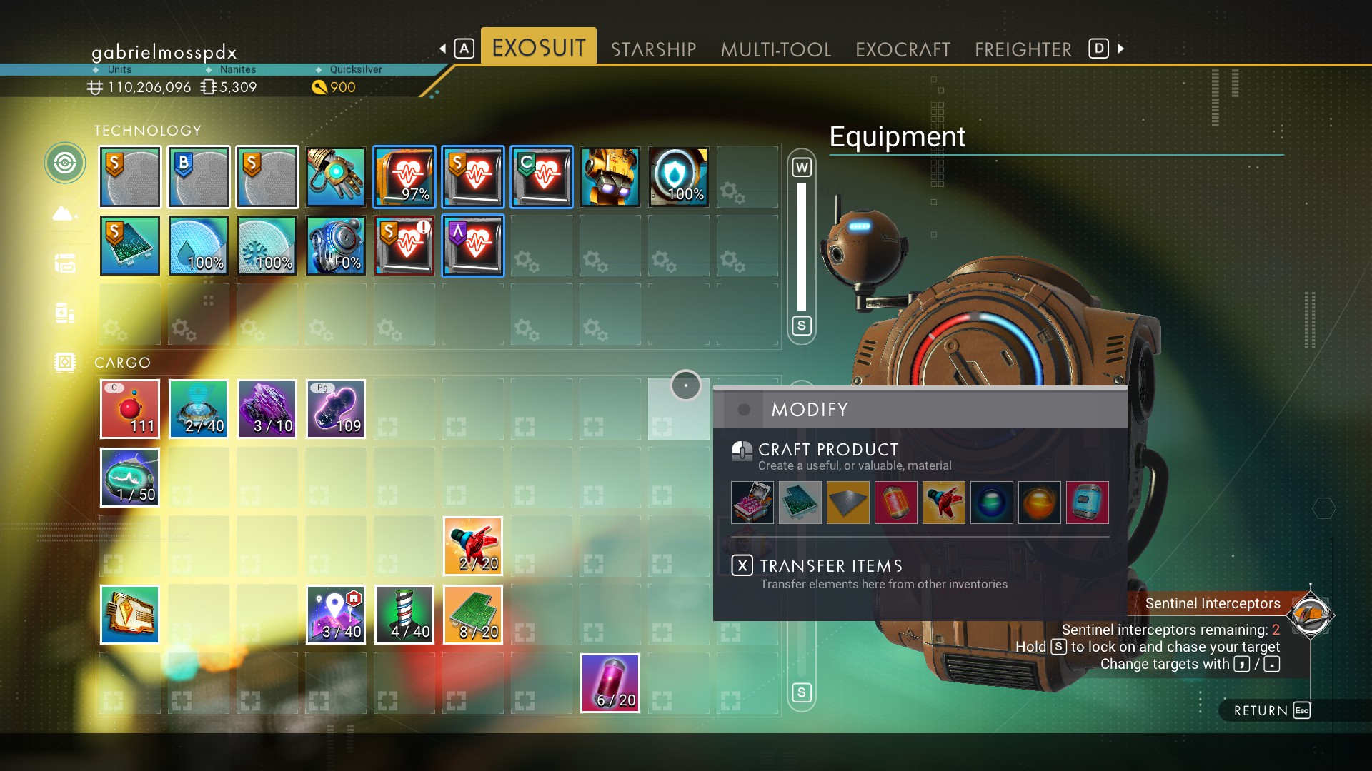 Gestión de inventario de No Man's Sky