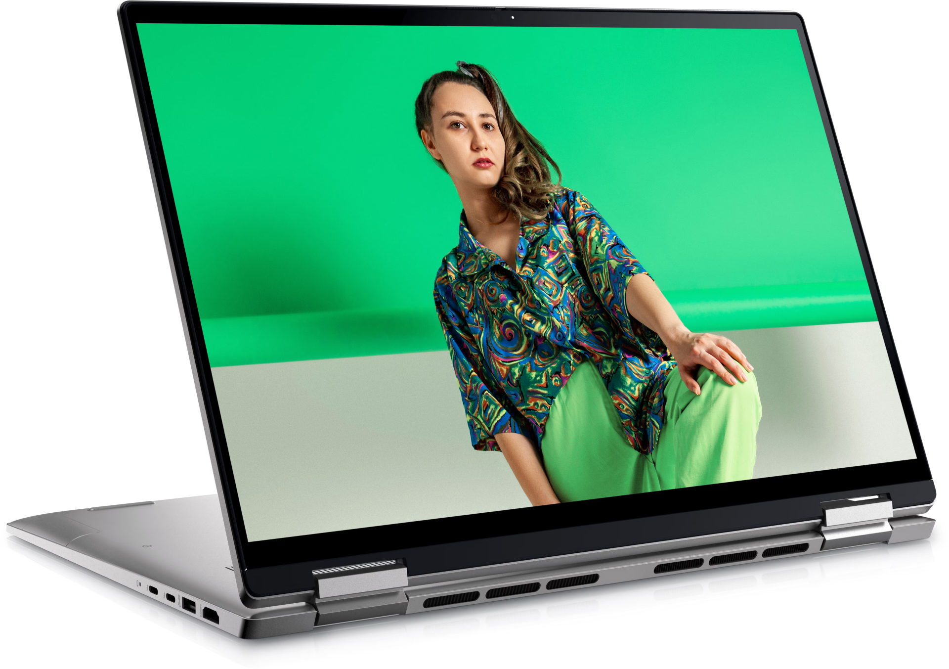 The Dell Inspiron 16 2-in-1 in presentation mode.