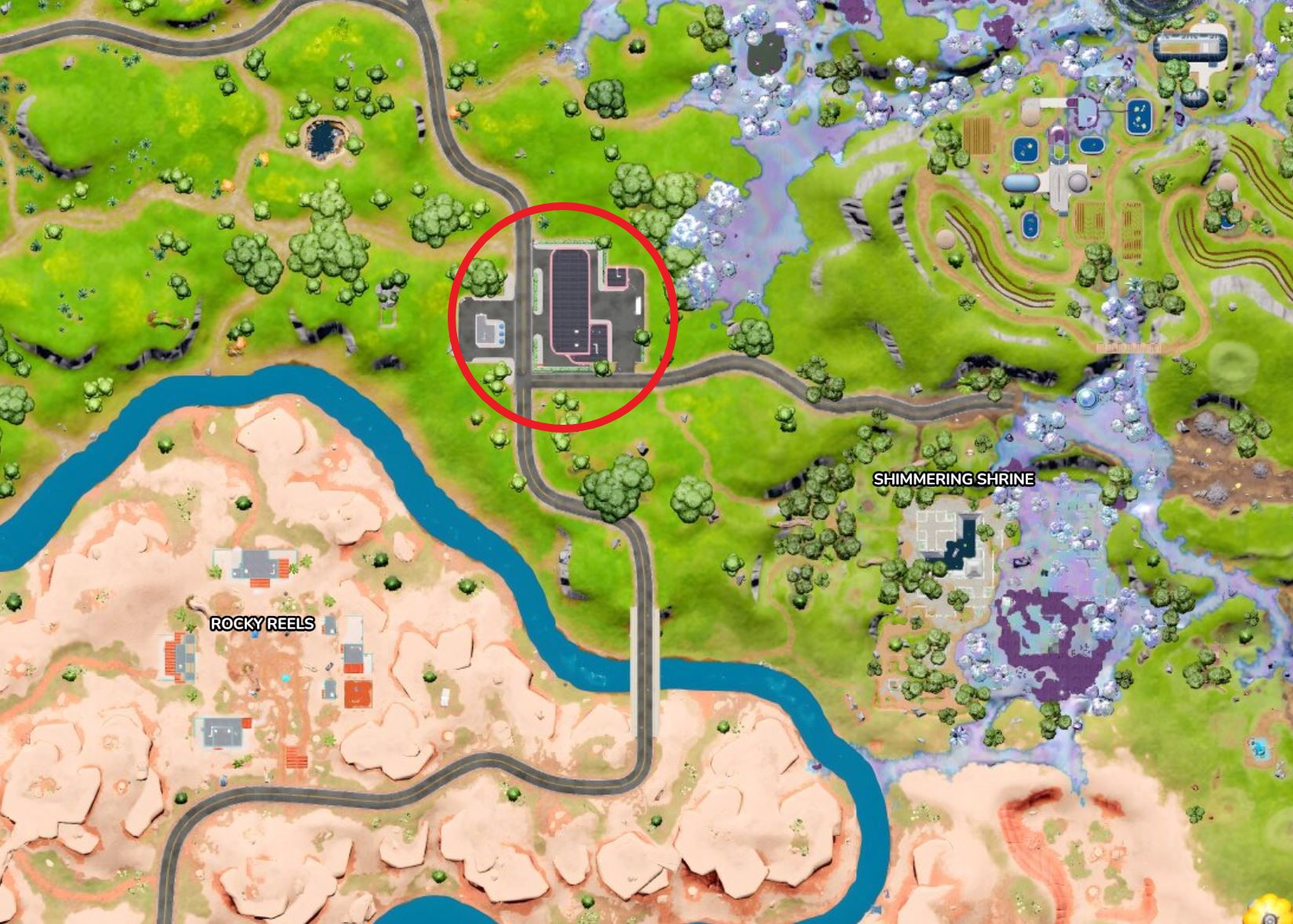 Map of gas station in Fortnite.